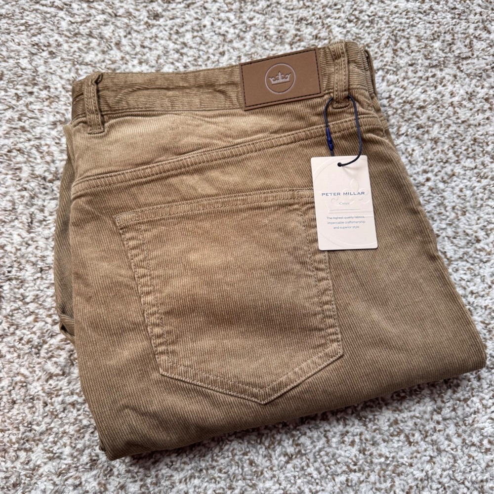 Peter Millar Classic Fit Men 38x34 Superior Corduroy‎ Tan Pant 2-Way Stretch New